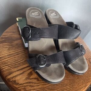 Dansko Black Leather Sandals with Buckle Straps